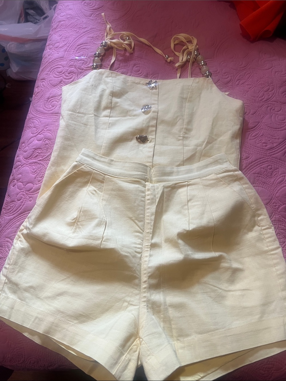 Beaded Strap yellow short set